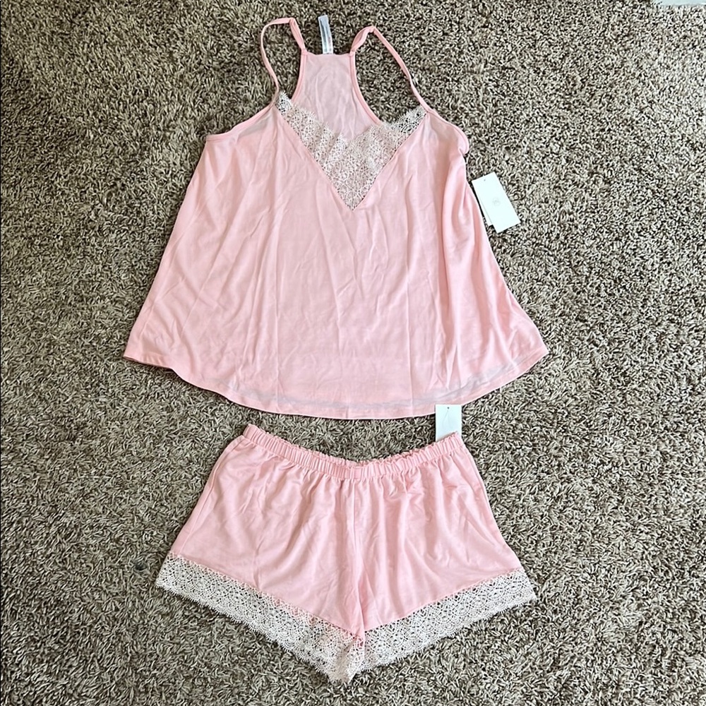 Pink Lace Trim Sleepwear Set